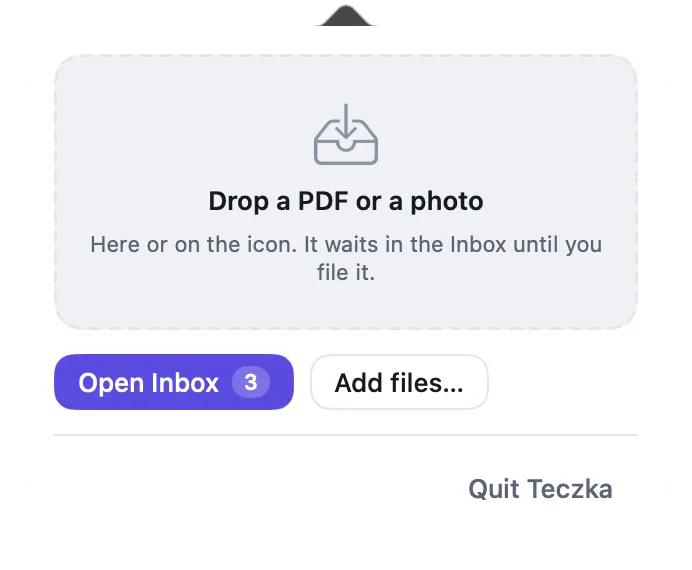 Drop a file on the menu-bar icon and it goes straight to the Inbox.